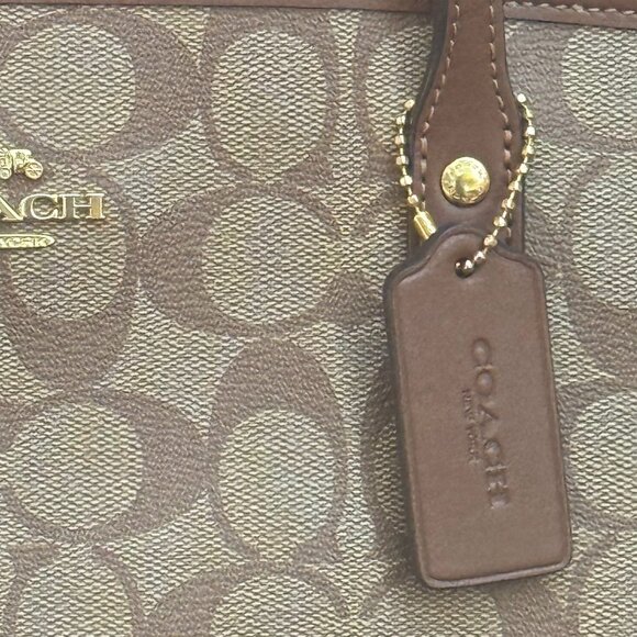 COACH Signature Coated Canvas Leather Drawstring Carryall Women's Tote New - Picture 2 of 15